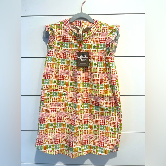 Matilda Jane Woodland Dress Girls 6 Red Green Corduroy Pullover Ruffles Spring - Picture 1 of 7